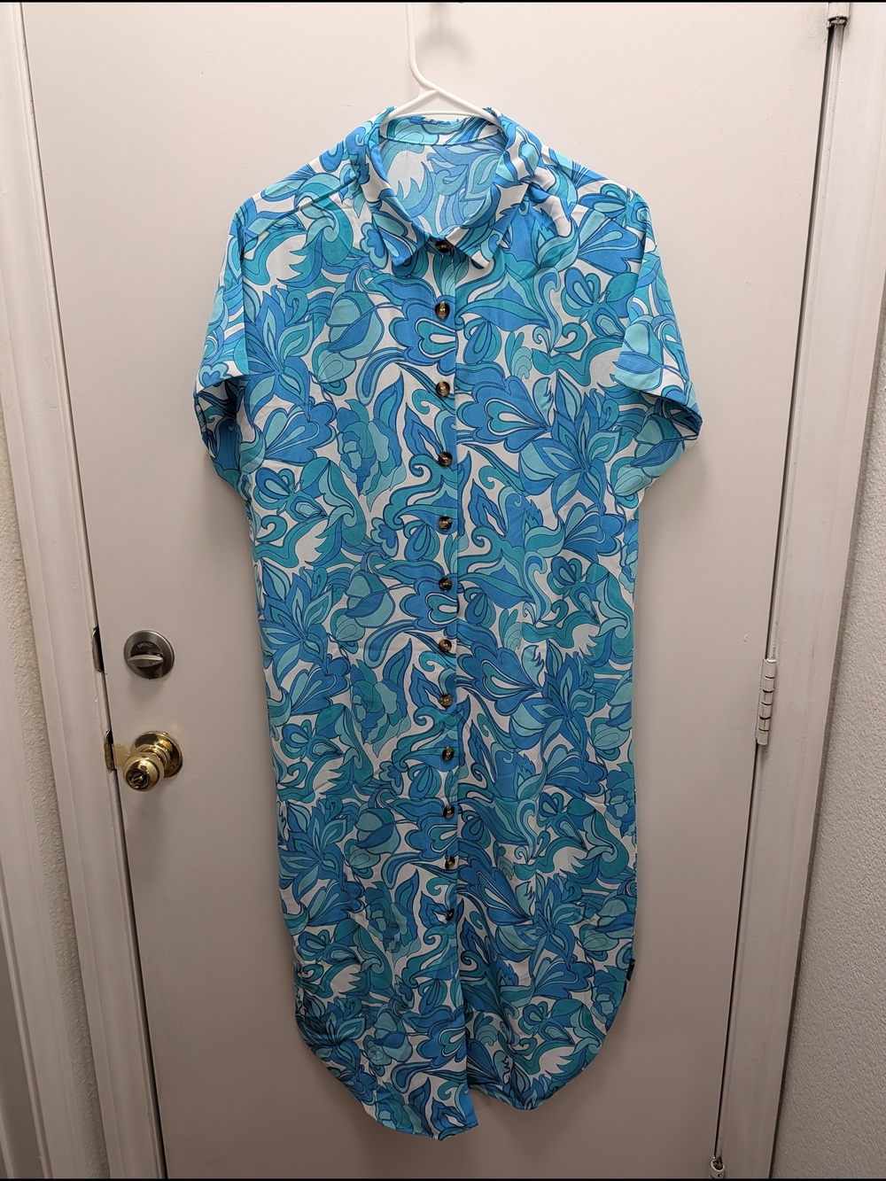 Floral Button Down Shirt Dress Cover Shirt For Pool Or Beach Women's Size M